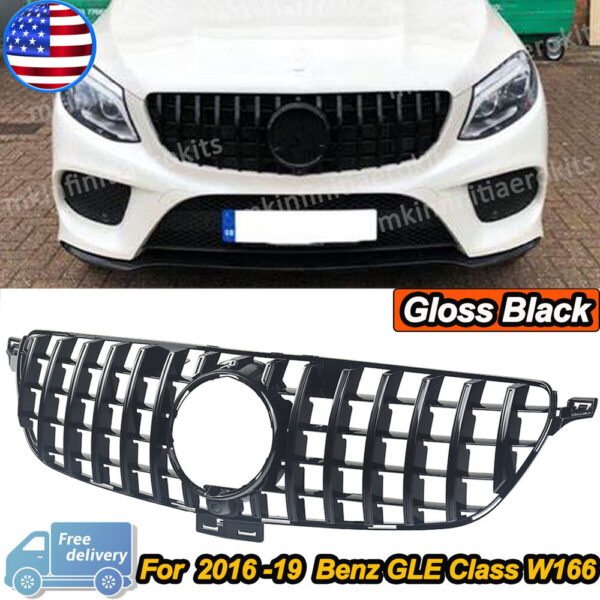 Grille Fit For Mercedes Benz W166 2016-2019 GLE Class Gloss Black GT Style Front Grille - Image 2