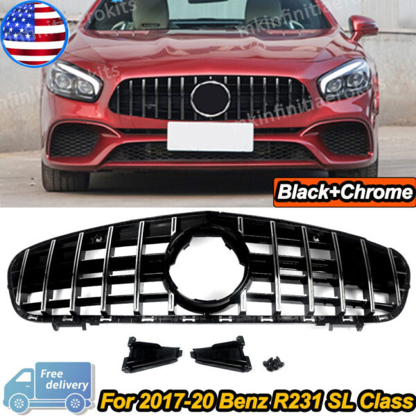 Grille Chrome+Black For Mercedes Benz R231 2017-2020 GT Front Upper Bumper Grille - Image 2