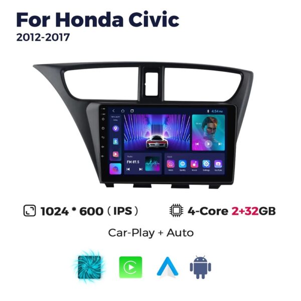 For Honda Civic Hatchback 2012-2017 Car Stereo Radio Carplay GPS Android Multimedia Player - Image 2