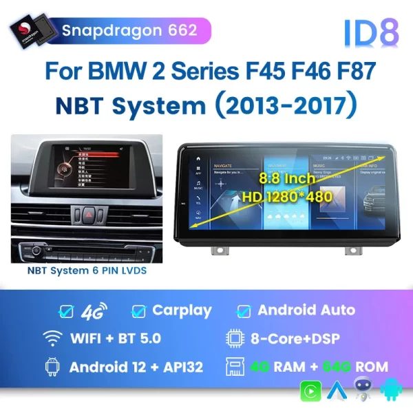 For BMW 2 Series 2013-2019 F45 Apple Carplay F45 F87 Touch Screen ID8 Car Stereo Radio Keep Original System - Image 2