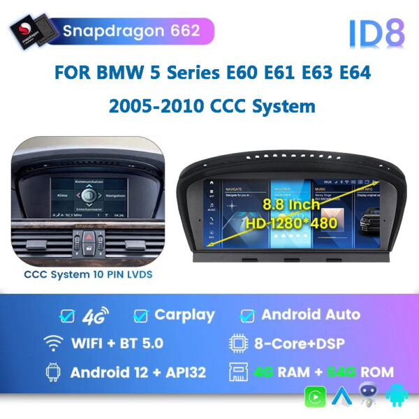 For BMW 5 Series 2005-2010 E60 Apple Carplay E61 E63 E64 Touch Screen ID8 Car Stereo Radio Keep Original System - Image 2